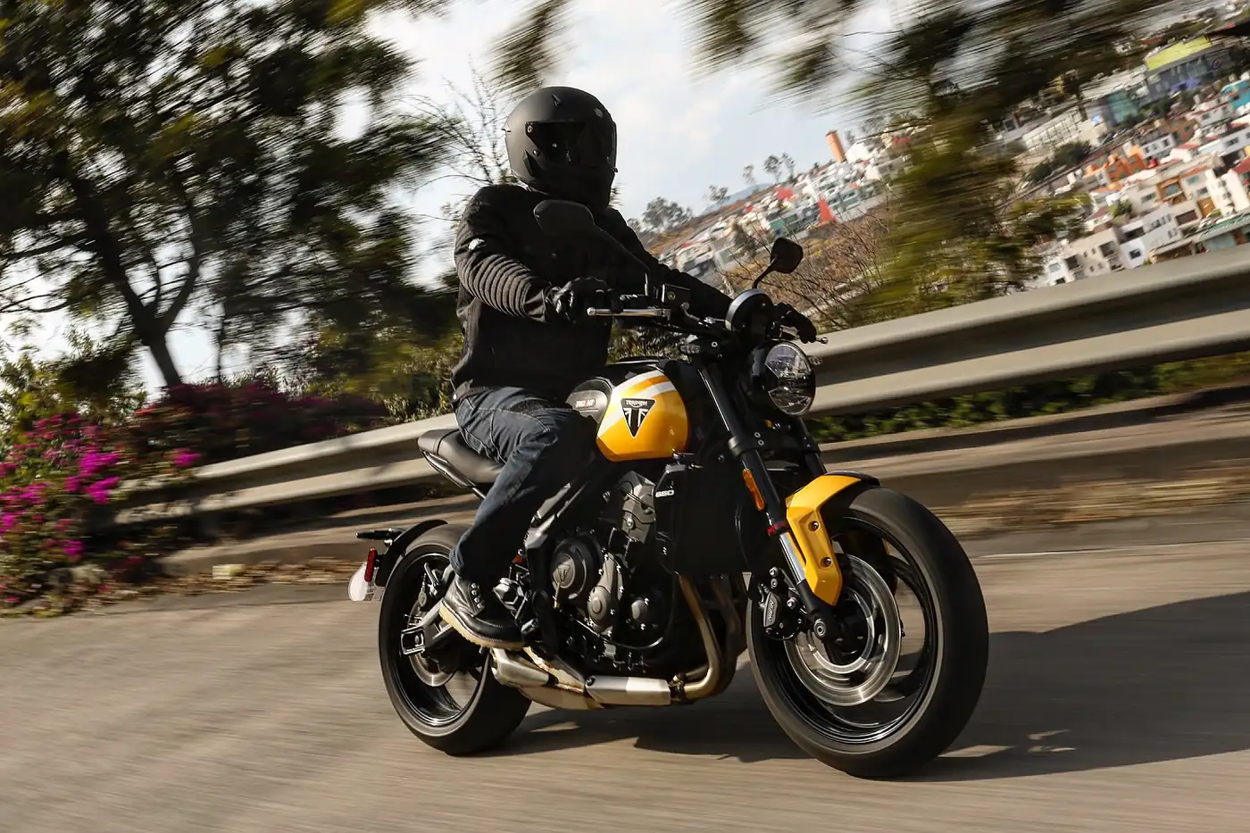 Motocicleta con equipaje en carretera